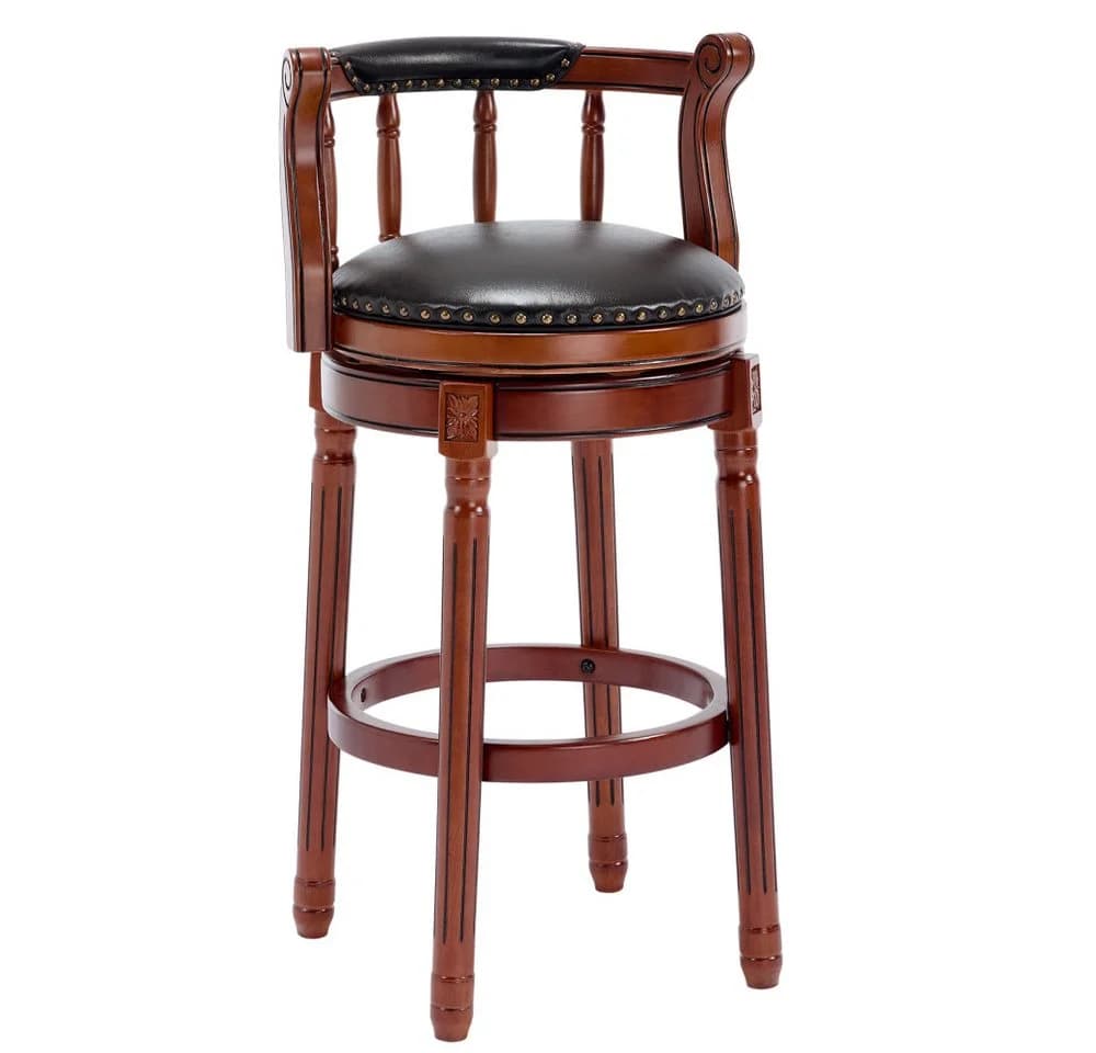 BBWL Barhocker Echtleder drehbar Holz mit Rückenlehne 360° Schwarz - Bild 2