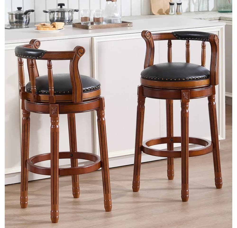 BBWL Barhocker Echtleder drehbar Holz mit Rückenlehne 360° Schwarz - Bild 5