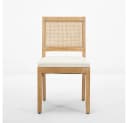 BBWL Esszimmerstuhl 2er Set Beige Rattan Leinen Polsterstuhl Massivholz Bild 1