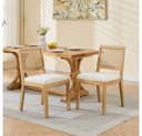 BBWL Esszimmerstuhl 2er Set Beige Rattan Leinen Polsterstuhl Massivholz Bild 2