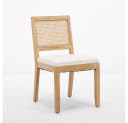 BBWL Esszimmerstuhl 2er Set Beige Rattan Leinen Polsterstuhl Massivholz Bild 3