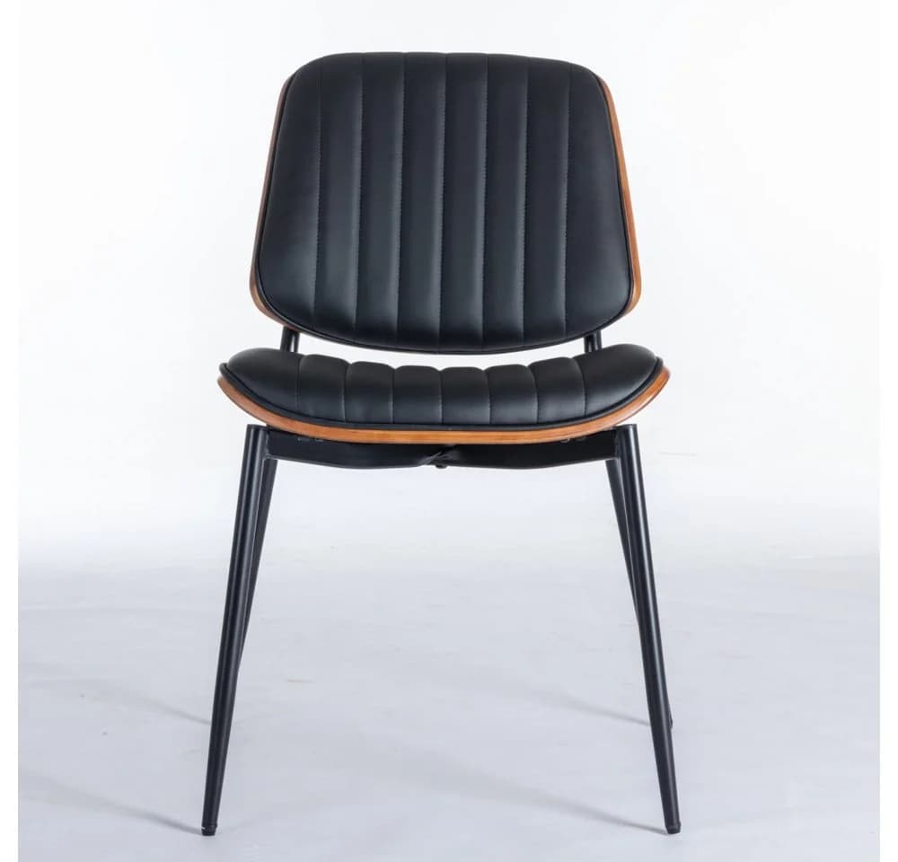 BBWL Esszimmerstuhl Set 2 Mid Century Schwarz Kunstleder Gummibaumholz