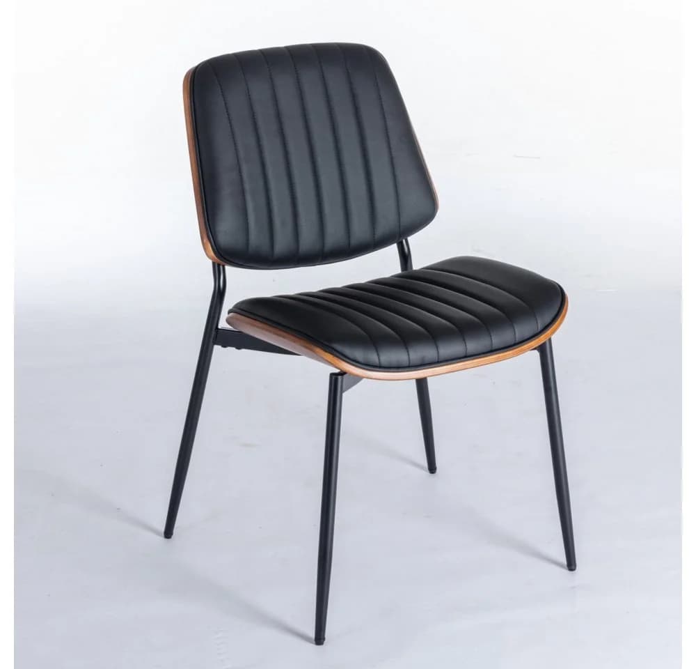 BBWL Esszimmerstuhl Set 2 Mid Century Schwarz Kunstleder Gummibaumholz - Bild 5