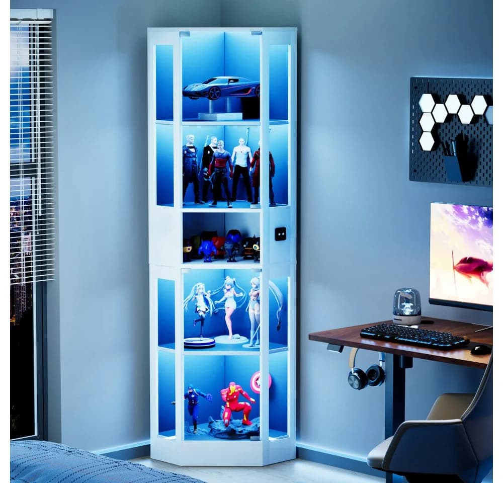 BBG Glasvitrine 5-stöckig mit LED & Bewegungssensor Weiß/Schwarz - Bild 2