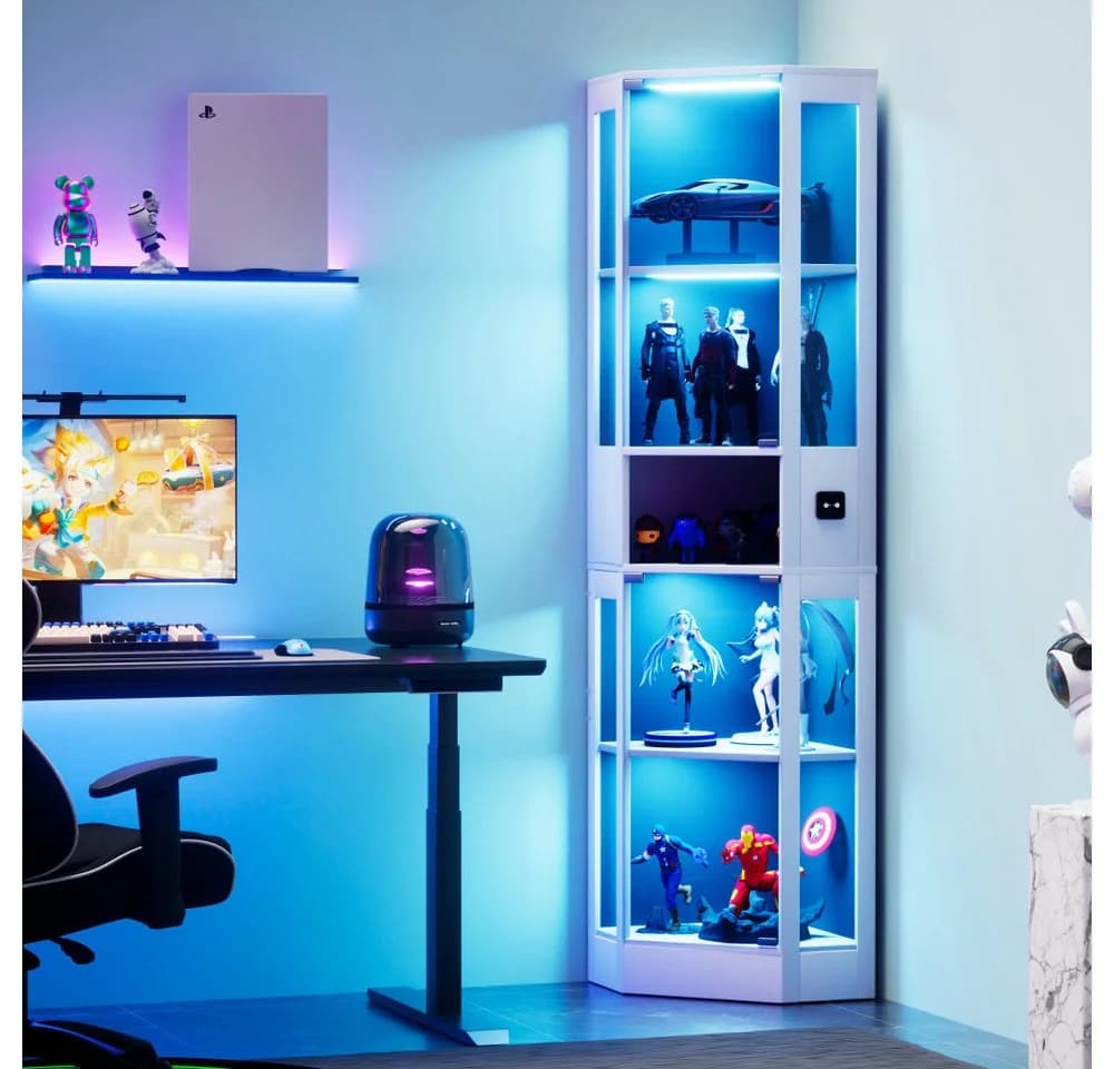 BBG Glasvitrine 5-stöckig mit LED & Bewegungssensor Weiß/Schwarz - Bild 3