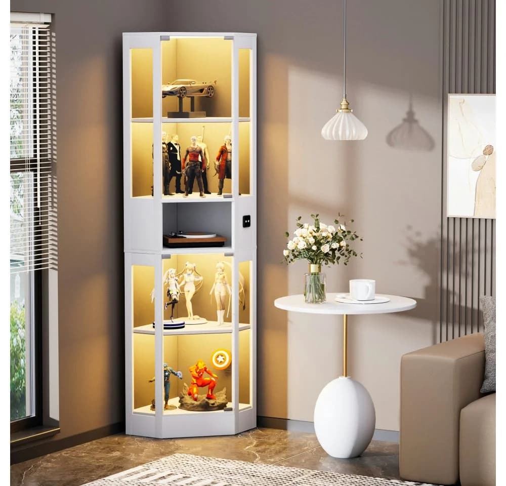 BBG Glasvitrine 5-stöckig mit LED & Bewegungssensor Weiß/Schwarz - Bild 4