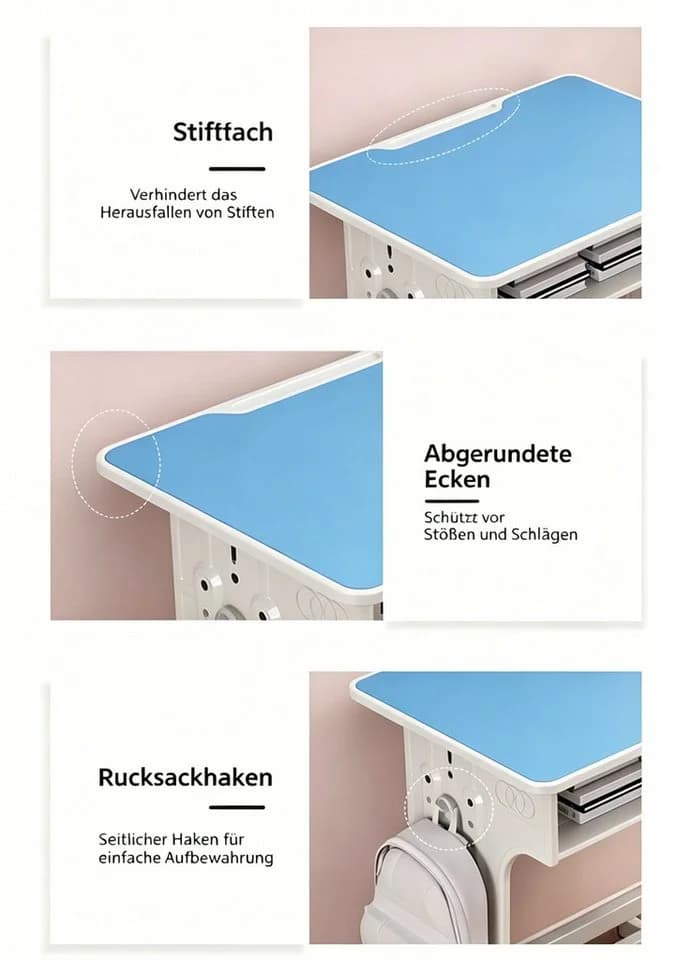 BBG Kinderschreibtisch Set Höhenverstellbar mit Stuhl Blau - Bild 5