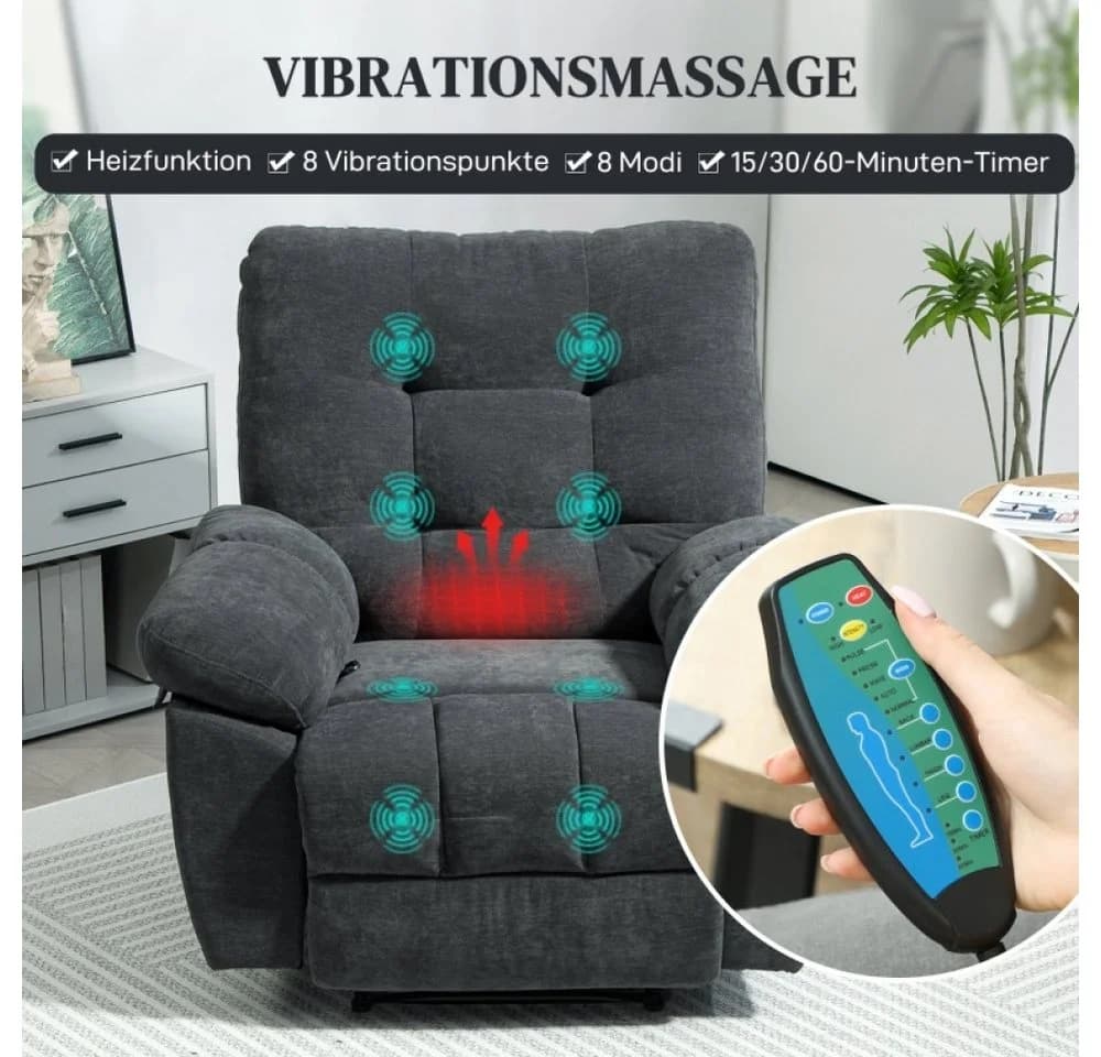 BBG Massagesessel Relaxsessel mit Heizfunktion & Liegefunktion grau