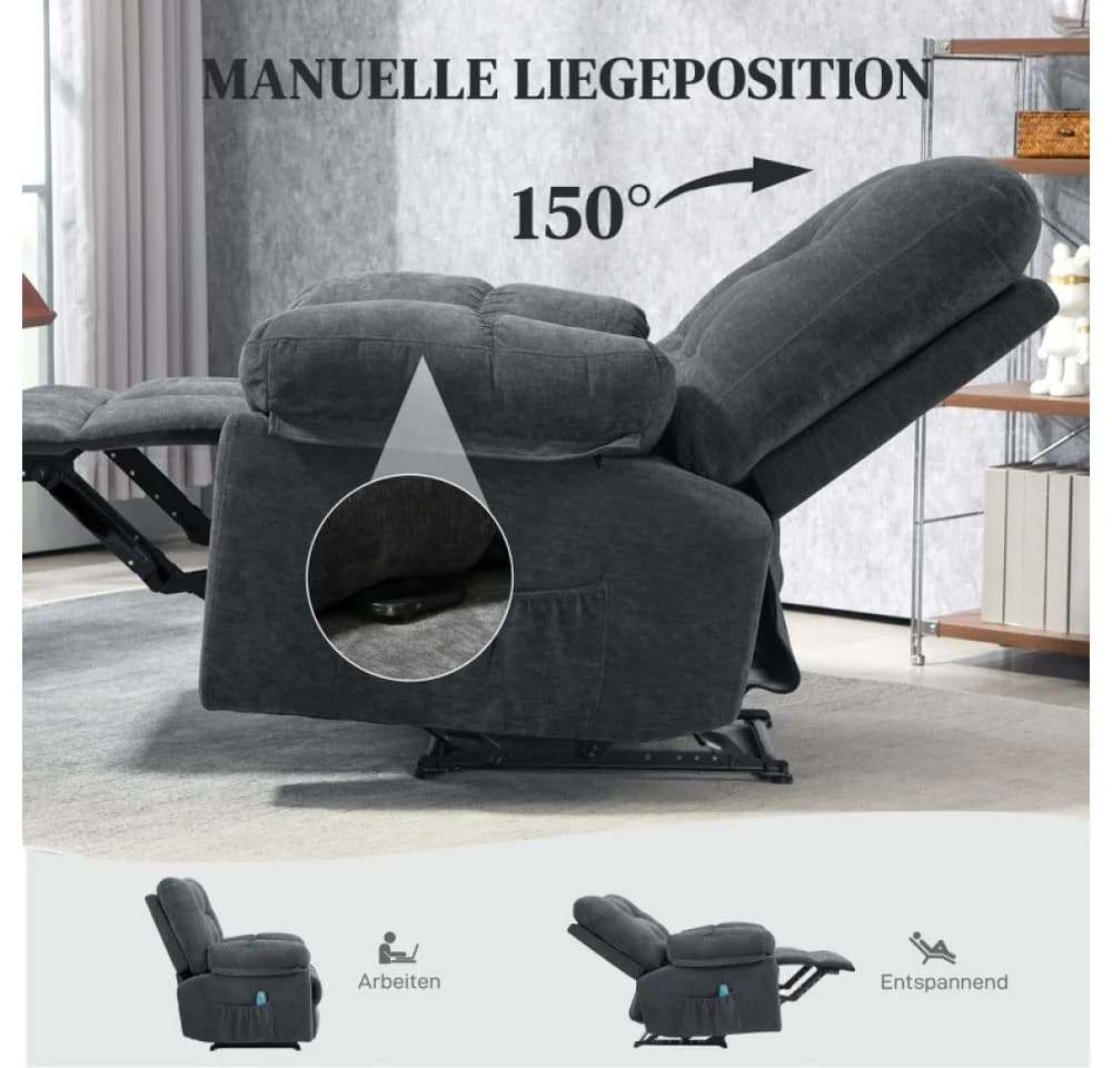 BBG Massagesessel Relaxsessel mit Heizfunktion & Liegefunktion grau - Bild 3