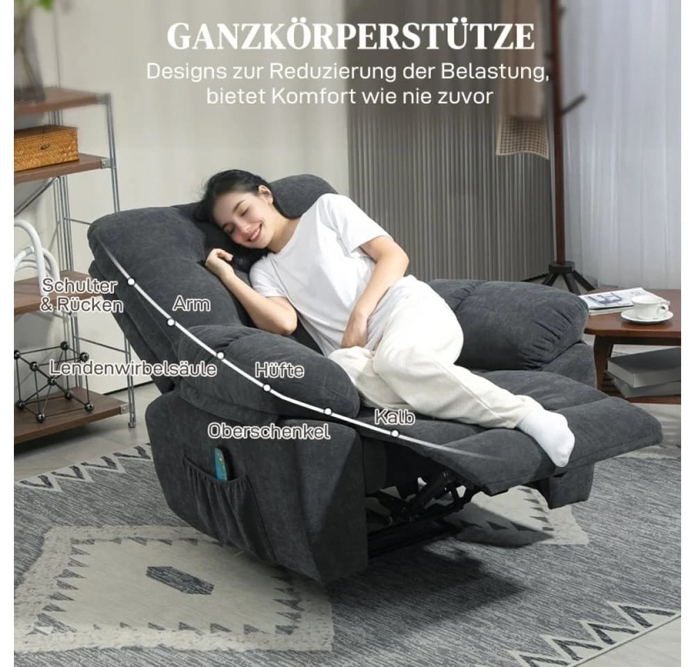 BBG Massagesessel Relaxsessel mit Heizfunktion & Liegefunktion grau - Bild 4