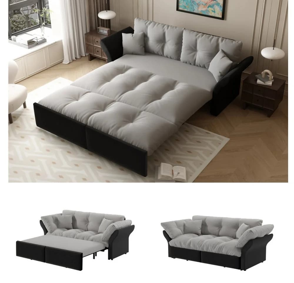 BBG Schlafsofa 3-in-1 Grau Velours mit Bettfunktion - Bild 2