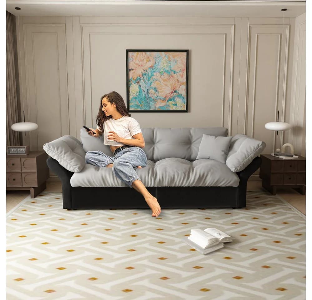 BBG Schlafsofa 3-in-1 Grau Velours mit Bettfunktion - Bild 3