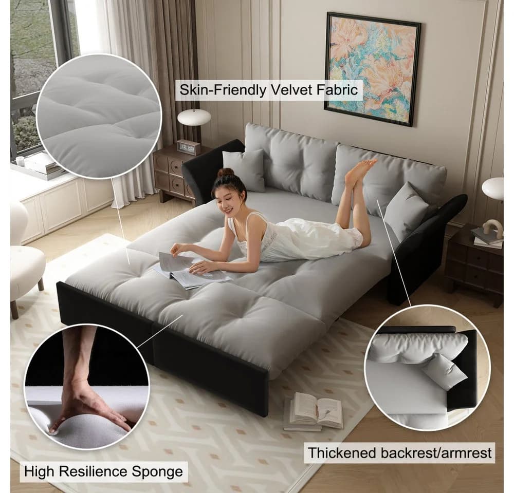 BBG Schlafsofa 3-in-1 Grau Velours mit Bettfunktion - Bild 4