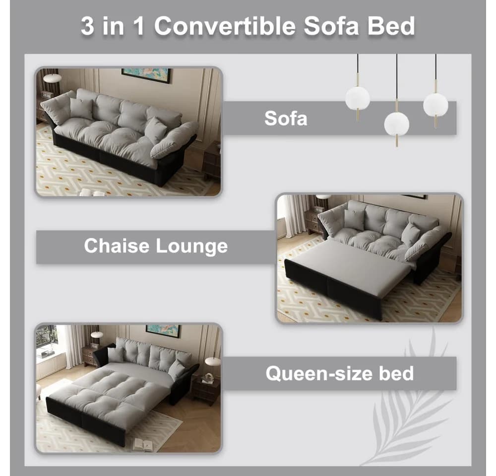 BBG Schlafsofa 3-in-1 Grau Velours mit Bettfunktion - Bild 5