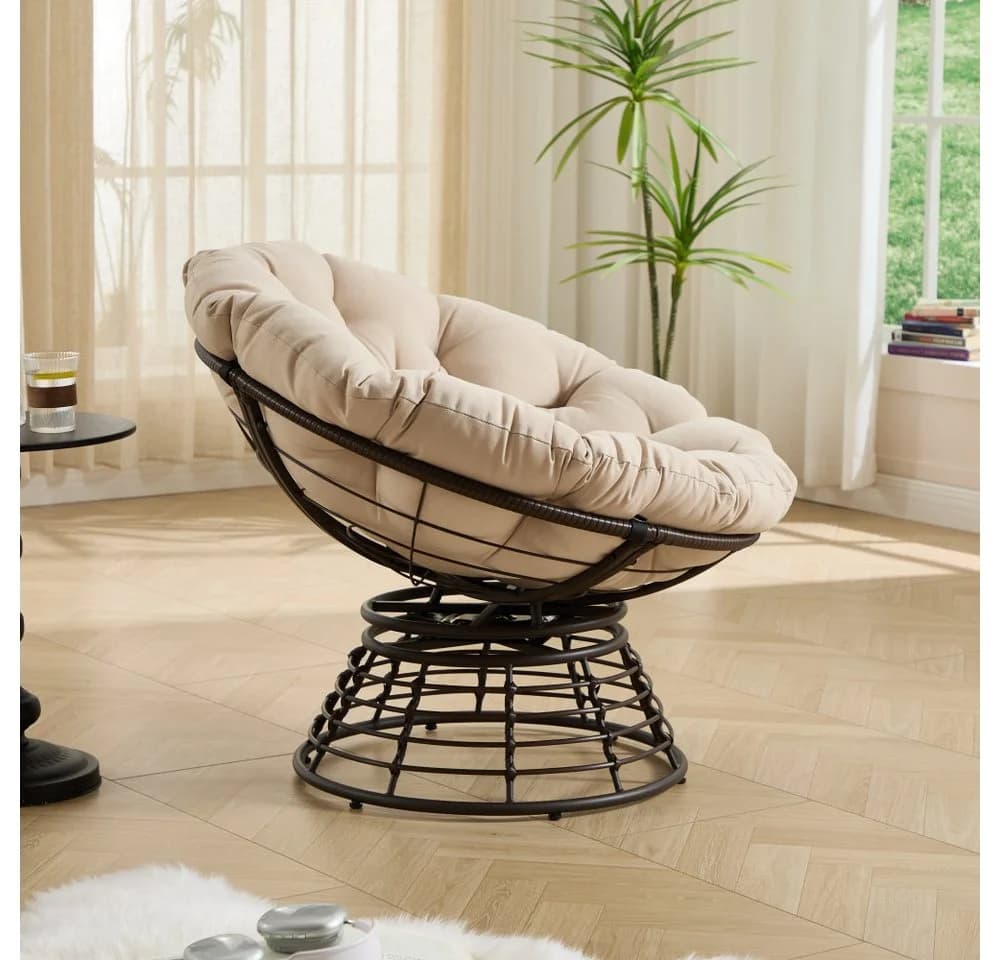 BBG Papasan Sessel mit 360° Drehfunktion & dickem Kissen Beige - Bild 4