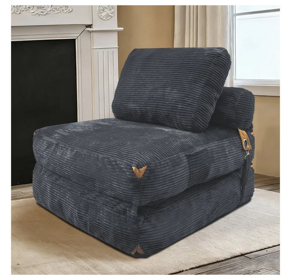 BBG Loungesofa Schlafsessel 1-Sitzer Grau mit Seitentaschen - Bild 2