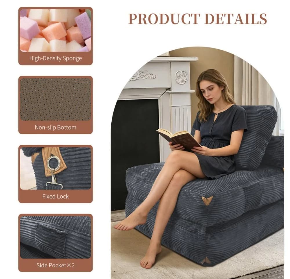 BBG Loungesofa Schlafsessel 1-Sitzer Grau mit Seitentaschen - Bild 4