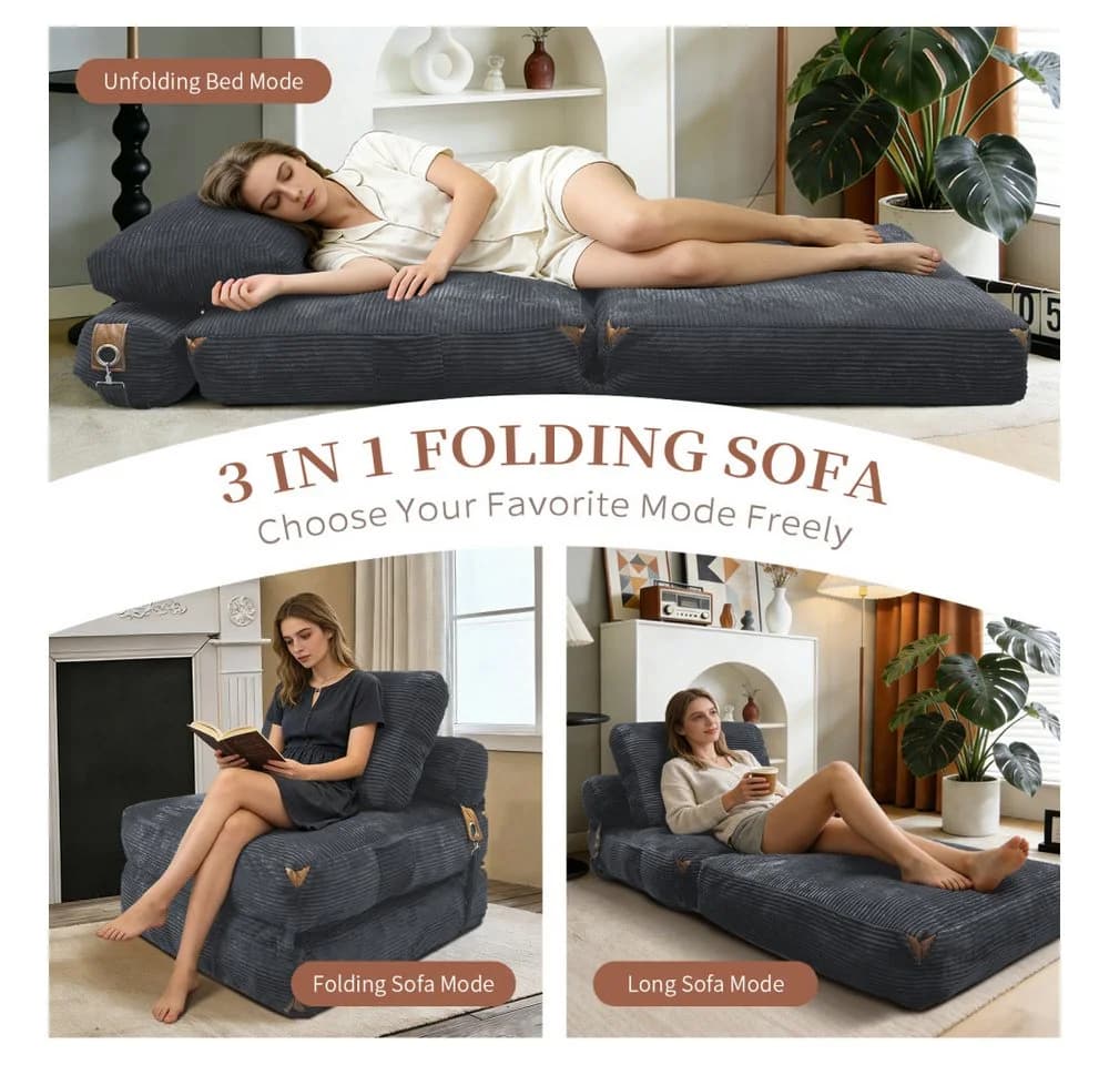 BBG Loungesofa Schlafsessel 1-Sitzer Grau mit Seitentaschen - Bild 5