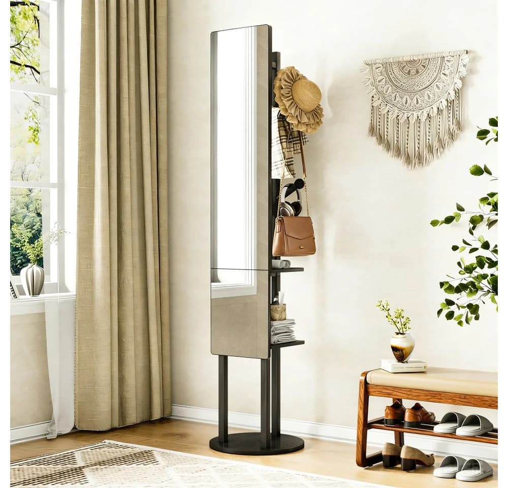 BBG Garderobe mit Spiegel 360° drehbar Schwarz Ganzkörperspiegel - Bild 3