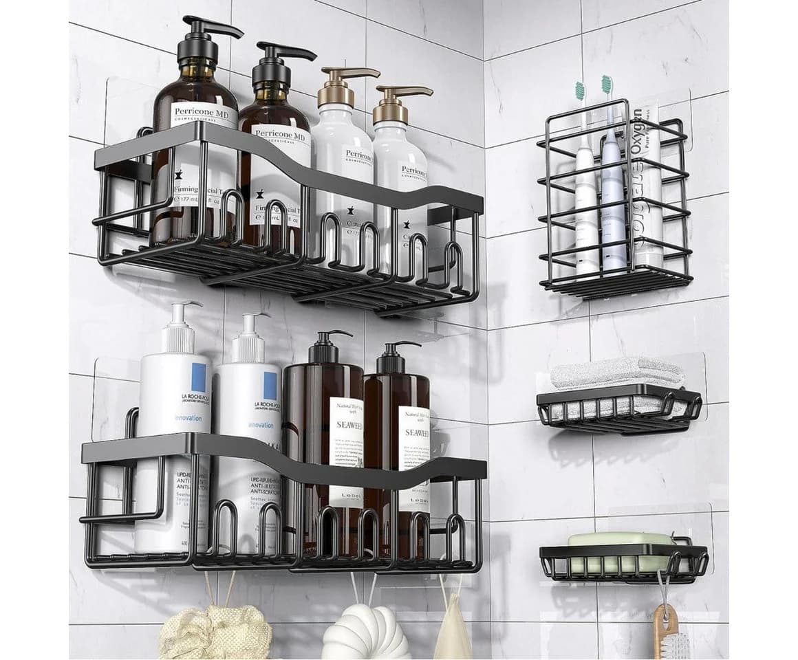 ibettertec Duschregal Set 5-tlg. Schwarz Edelstahl Ohne Bohren - Bild 2
