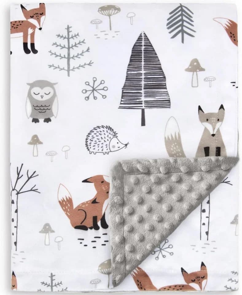 ibettertec Einschlagdecke Babydecke Kinderdecke Plüsch Minky Waldmotiv Grau - Bild 2