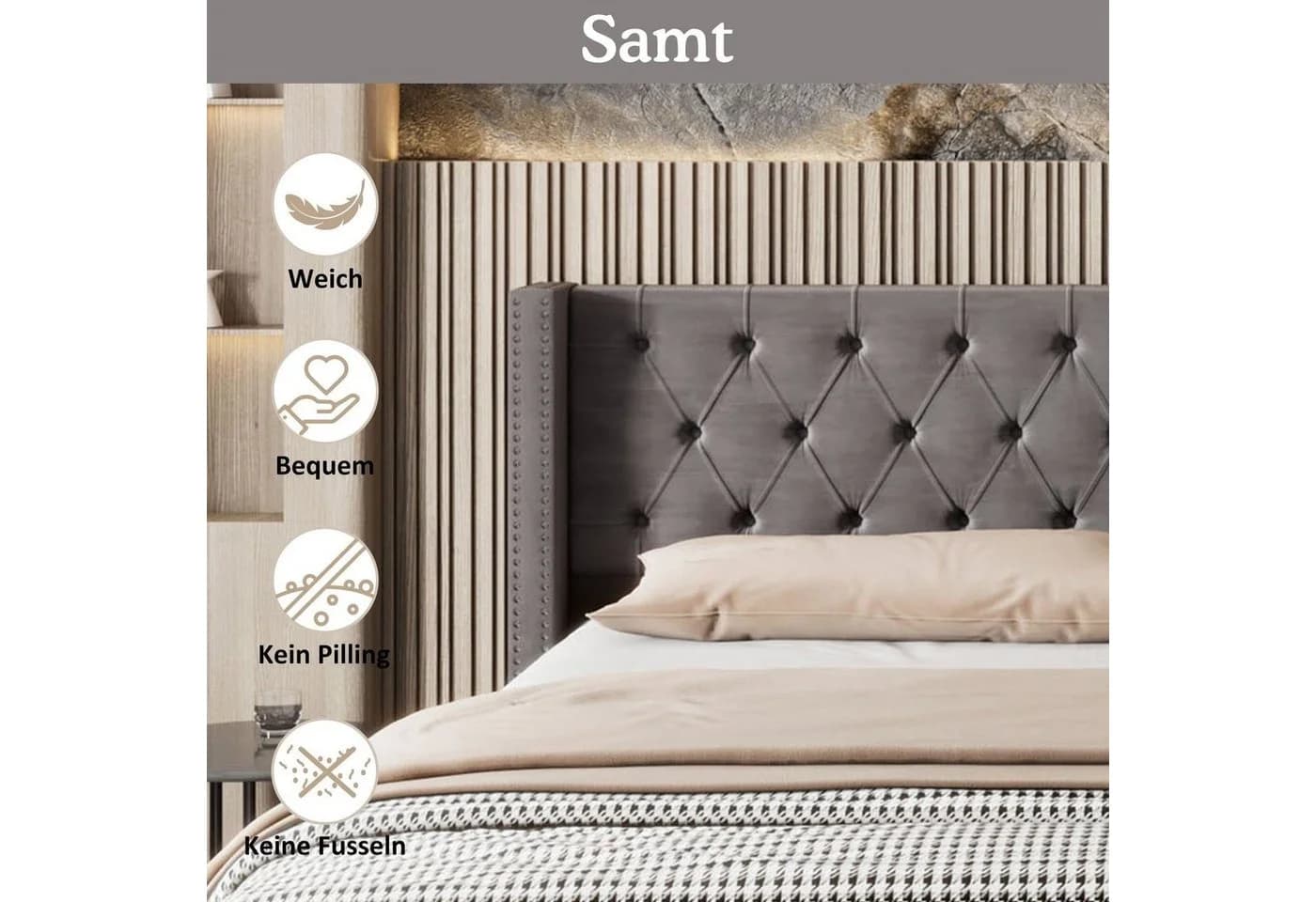 REDOM Polsterbett Grau Samt Stauraumbett 180x200 cm - Bild 3