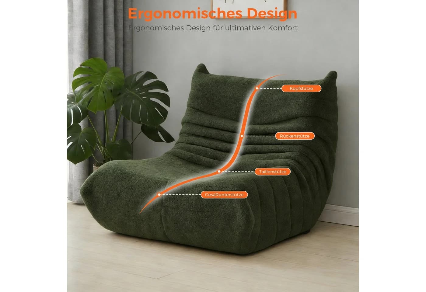 REDOM Sofa Sitzsack Grün Teddyfleece rahmenlos - Bild 5