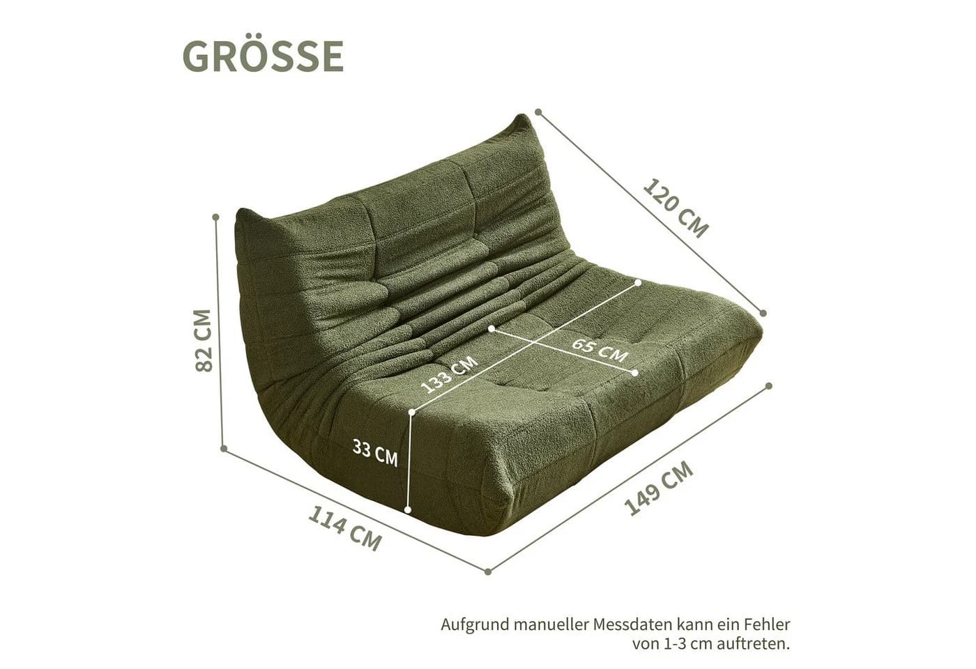 HAUSS SPOLE Sitzsack 2-Sitzer Lazy-Sofa Grün Teddy-Samt Modern - Bild 5