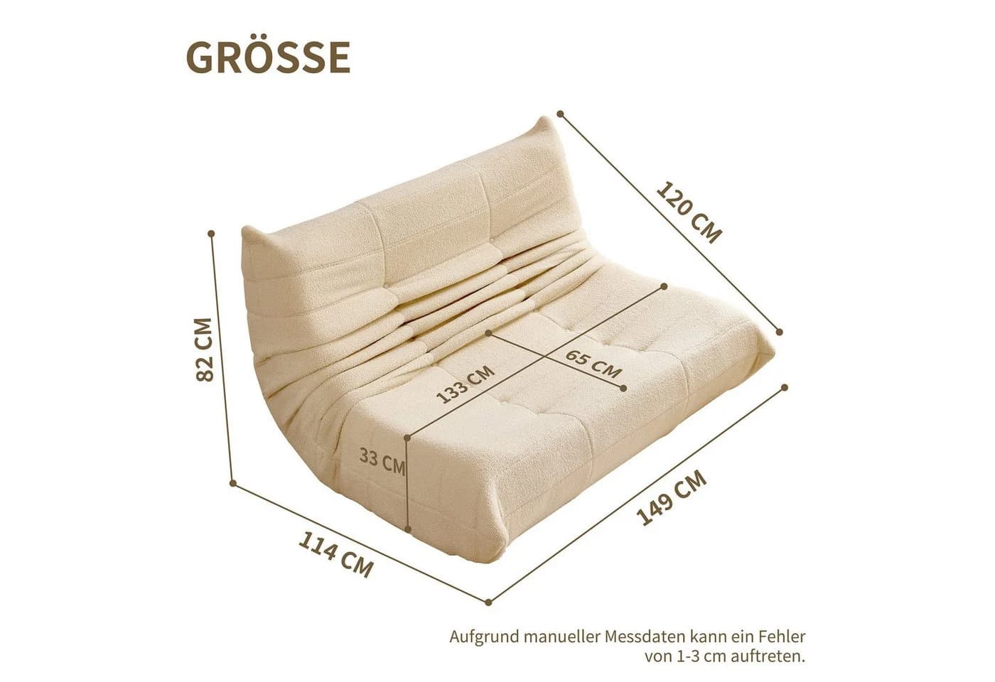 HAUSS SPOLE Sitzsack 2-Sitzer Lazy-Sofa Beige Modernes Design - Bild 4