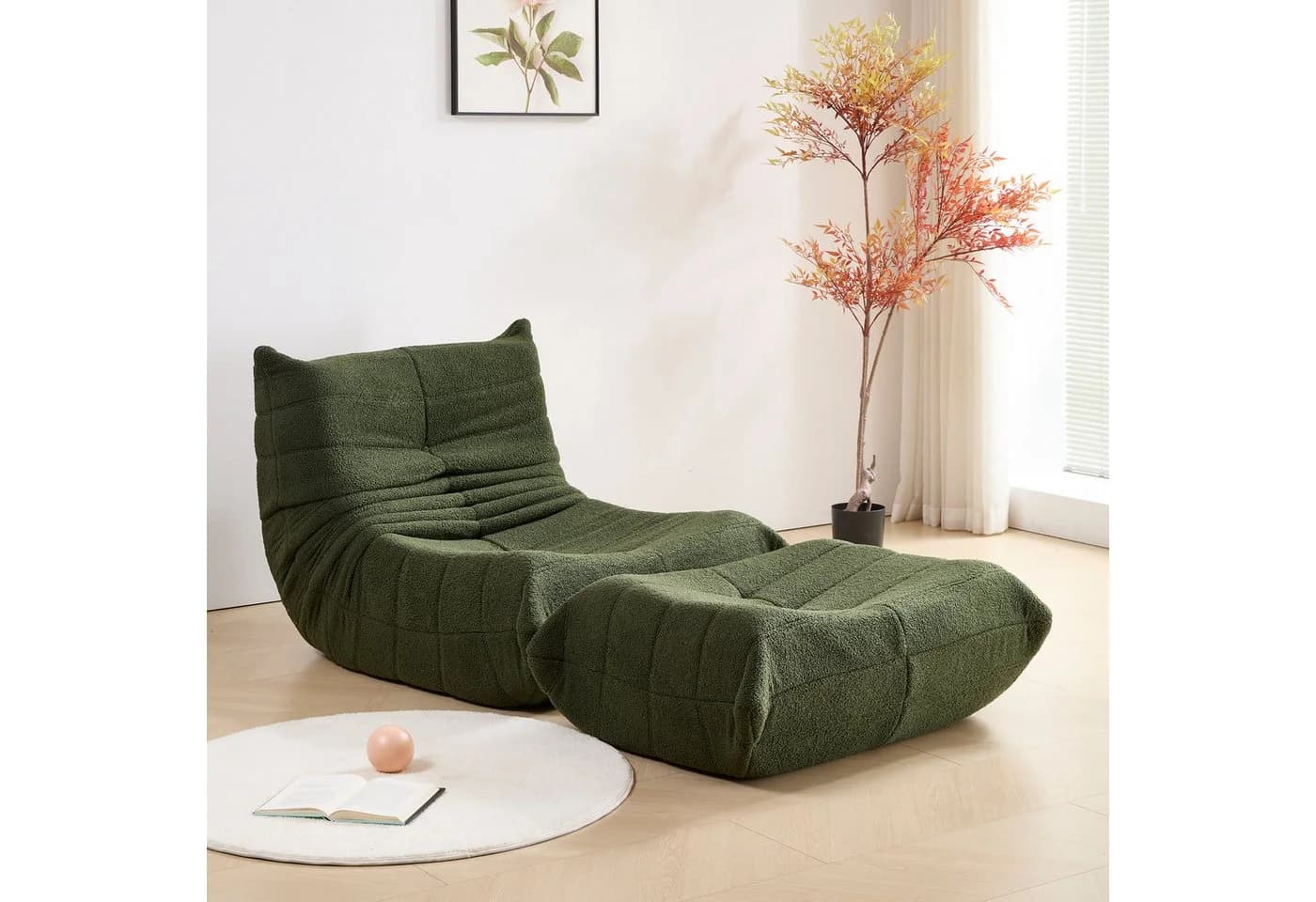HAUSS SPOLE Lazy Sofa mit Fußhocker Grün Teddy-Samt - Bild 2
