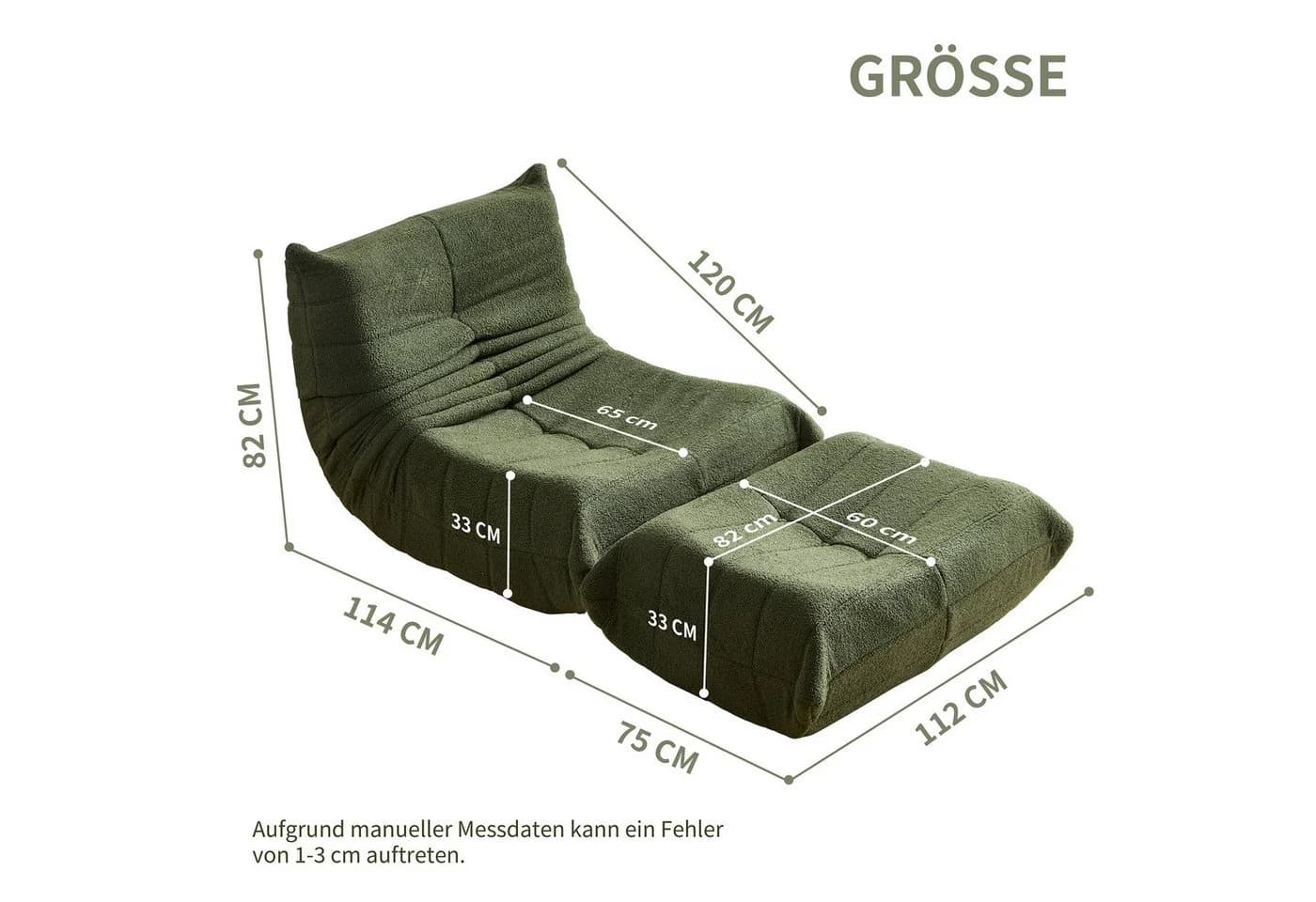HAUSS SPOLE Lazy Sofa mit Fußhocker Grün Teddy-Samt - Bild 4