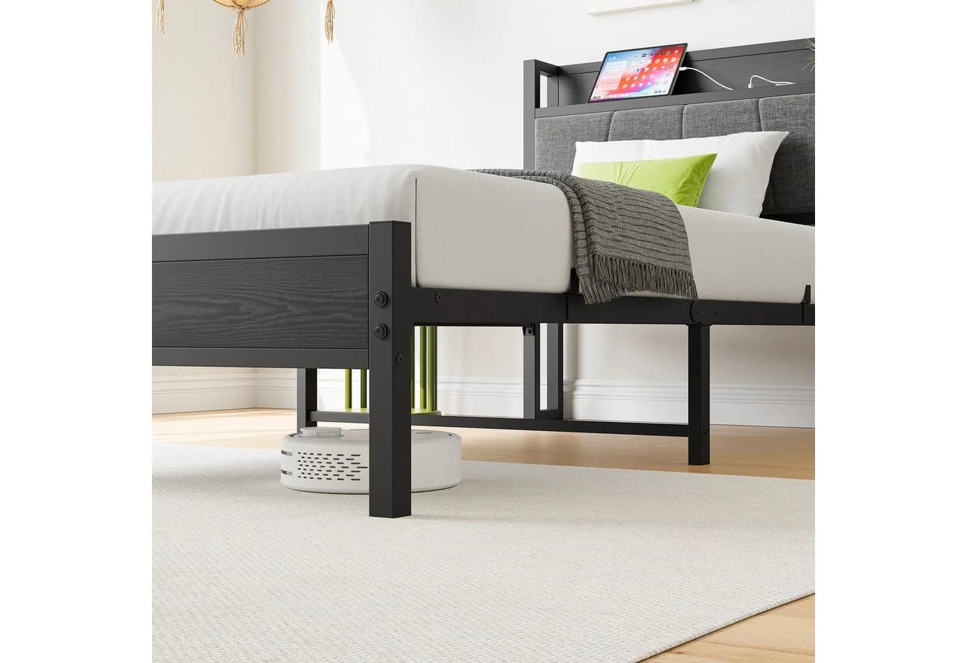 OKWISH Metallbett mit USB-Anschlüssen Schwarz 90x200cm - Bild 3