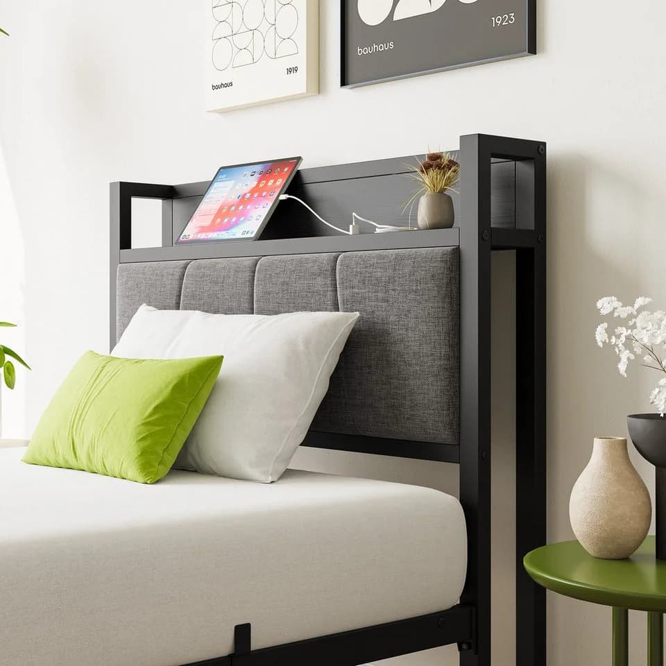 OKWISH Metallbett mit USB-Anschlüssen Schwarz 90x200cm - Bild 4