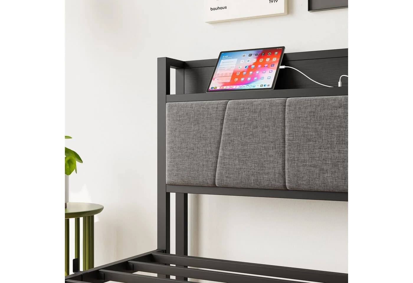 OKWISH Metallbett mit USB-Anschlüssen Schwarz 90x200cm - Bild 5