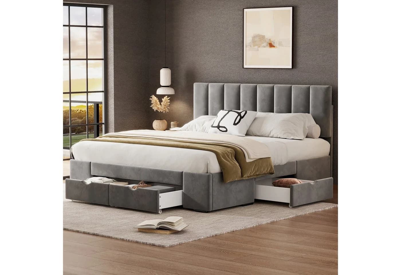 OKWISH Polsterbett Doppelbett Stauraumbett 140x200 cm