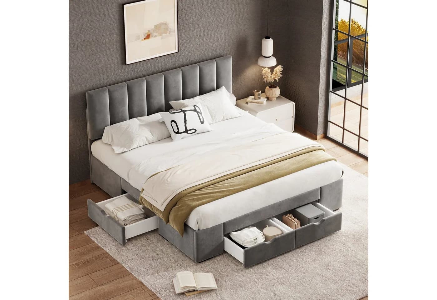 OKWISH Polsterbett Doppelbett Stauraumbett 140x200 cm - Bild 2
