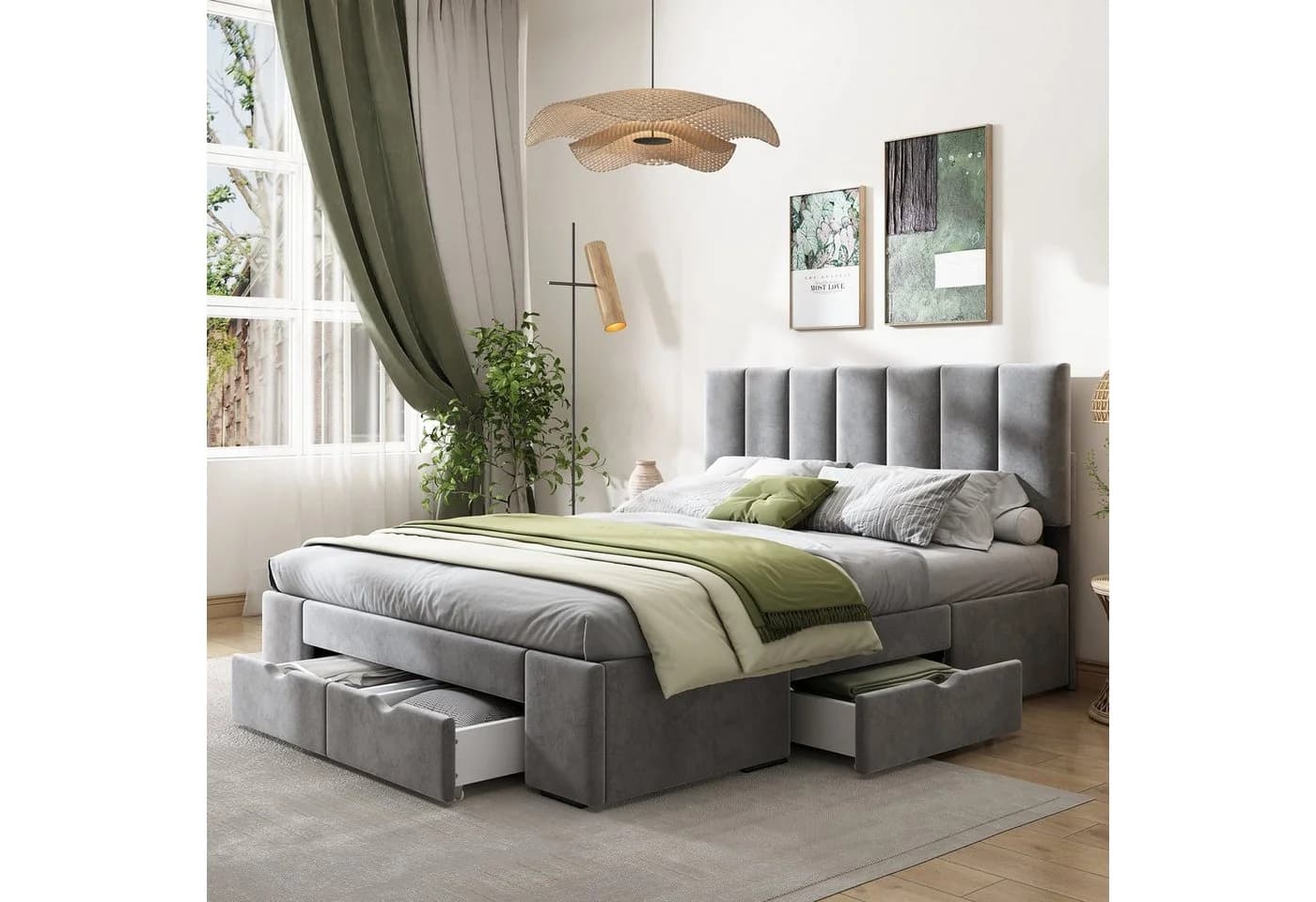 OKWISH Polsterbett Doppelbett Stauraumbett 140x200 cm - Bild 5