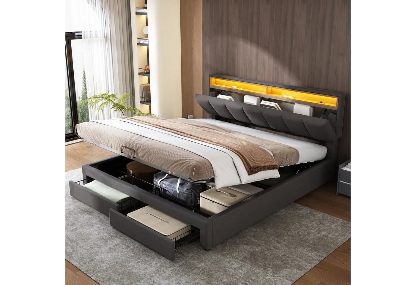 REDOM Polsterbett 180x200 Grau mit Stauraum und LED - Bild 4