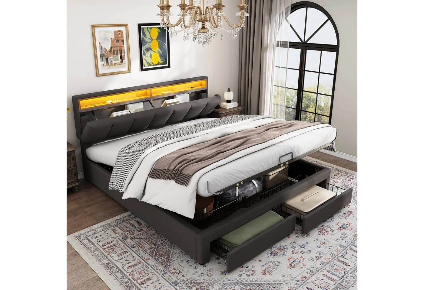 REDOM Polsterbett 180x200 Grau mit Stauraum und LED - Bild 5