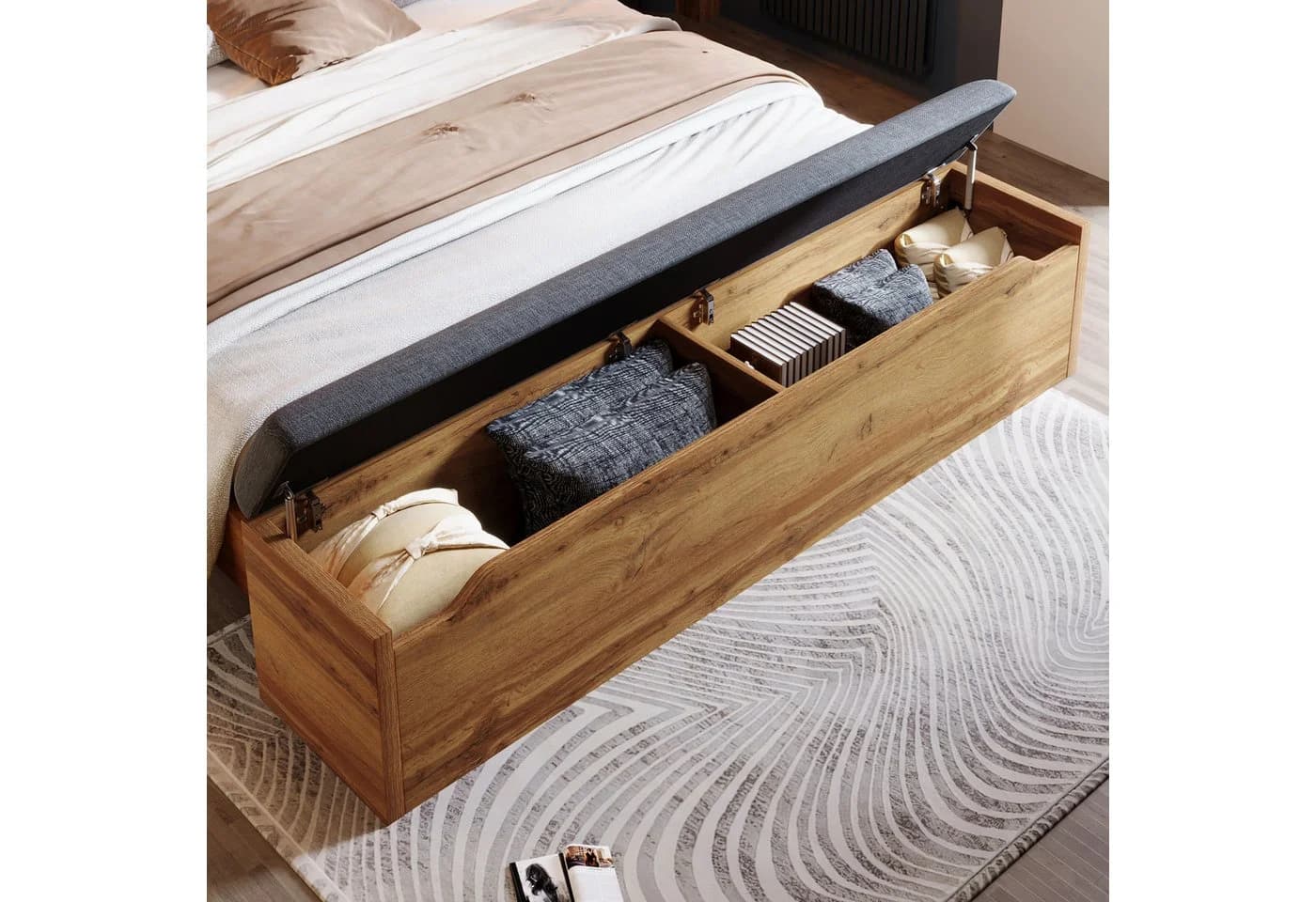 REDOM Polsterbett Eiche mit Stauraum und USB-Anschlüssen - Bild 4
