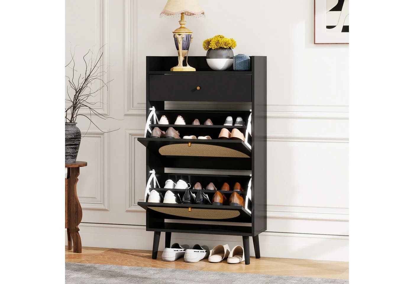 OKWISH Schuhschrank Modern mit Rattan-Optik und 2 Türen - Bild 2