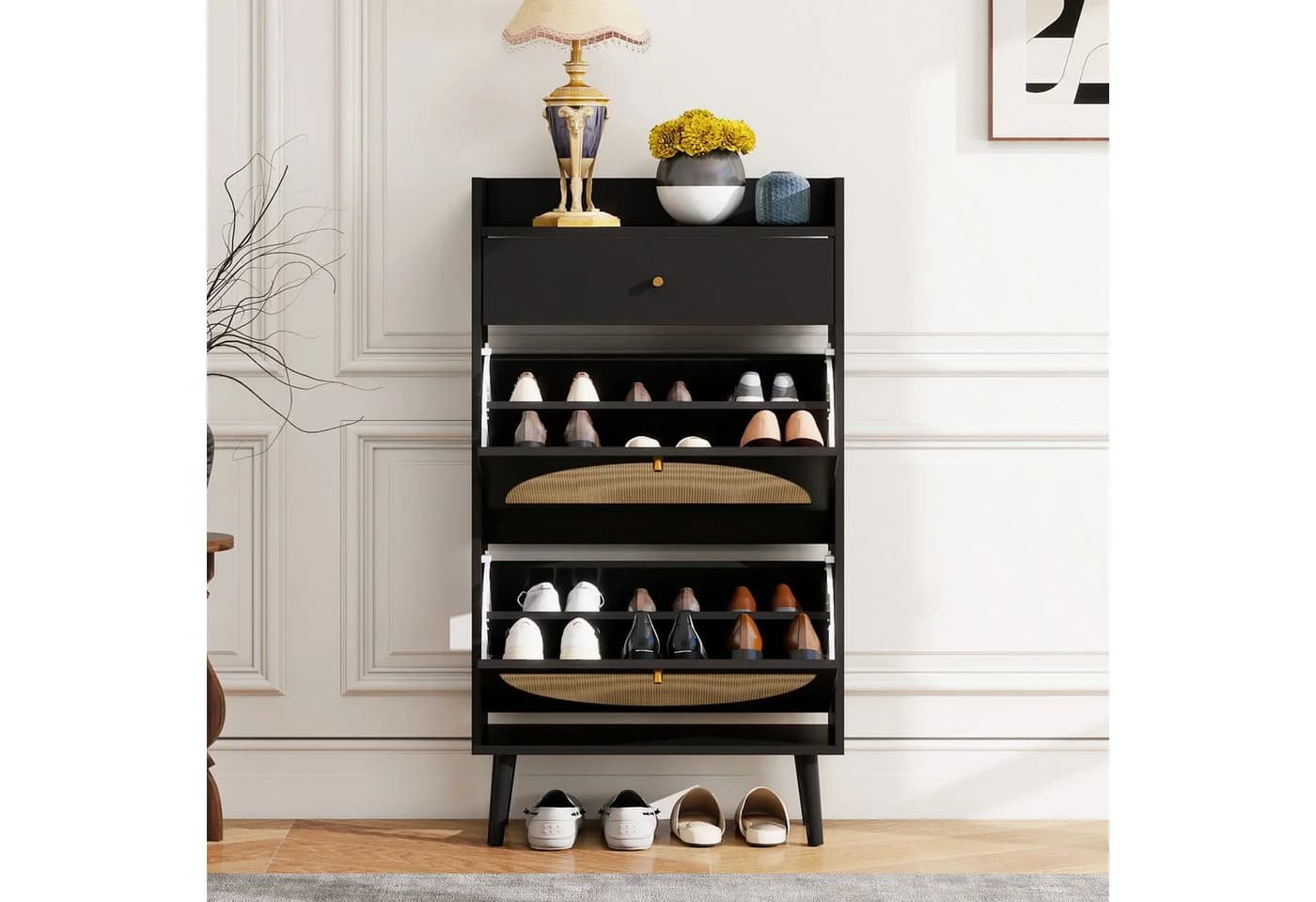 OKWISH Schuhschrank Modern mit Rattan-Optik und 2 Türen - Bild 3