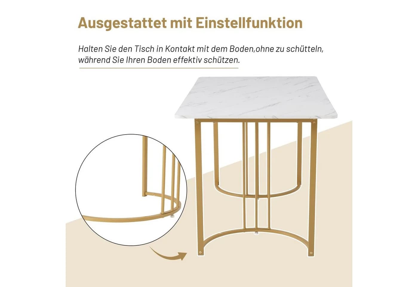 OKWISH Esstisch Rechteckig Modern Marmor Optik Metallbeine Gold/Weiß - Bild 5