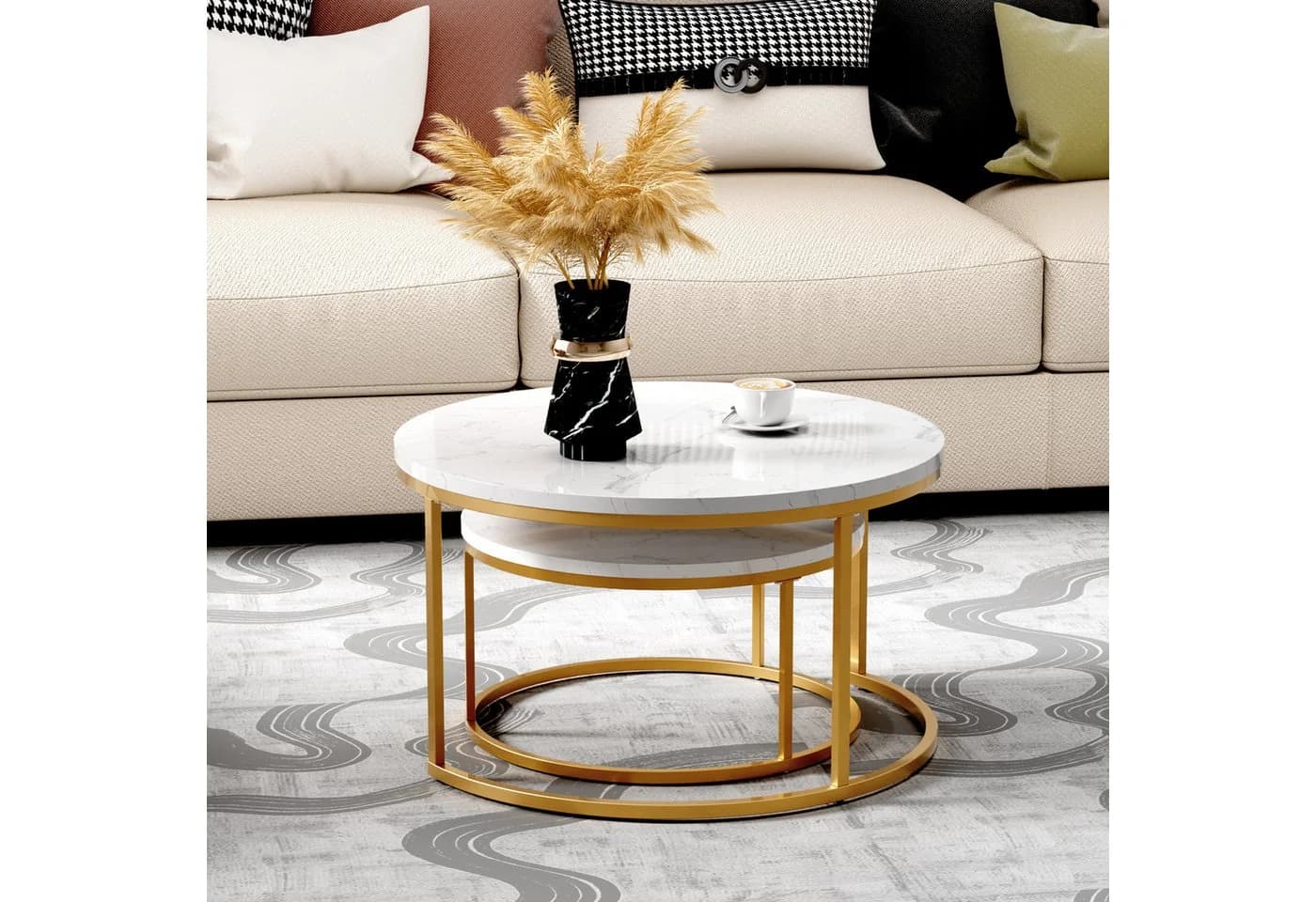 REDOM Couchtisch-Set 2-tlg. Marmor MDF Gold Modern