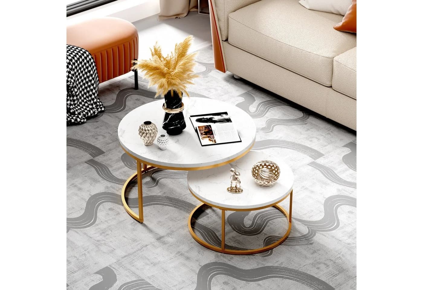 REDOM Couchtisch-Set 2-tlg. Marmor MDF Gold Modern - Bild 3