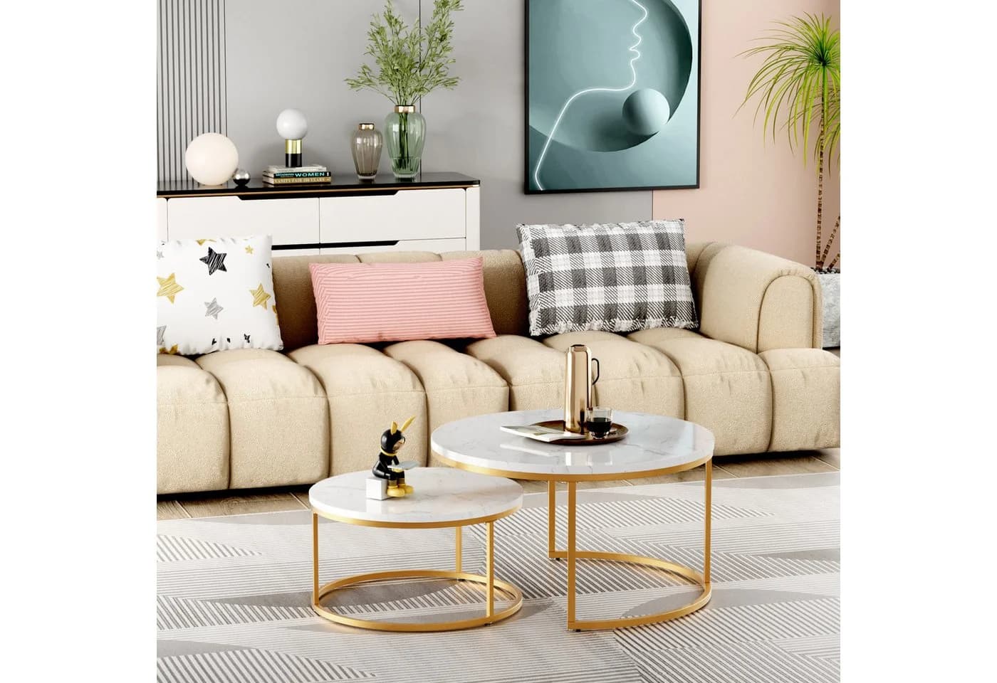 REDOM Couchtisch-Set 2-tlg. Marmor MDF Gold Modern - Bild 4