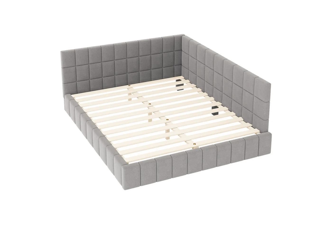 OKWISH Polsterbett Grau Samt Lattenrost Mid-Century