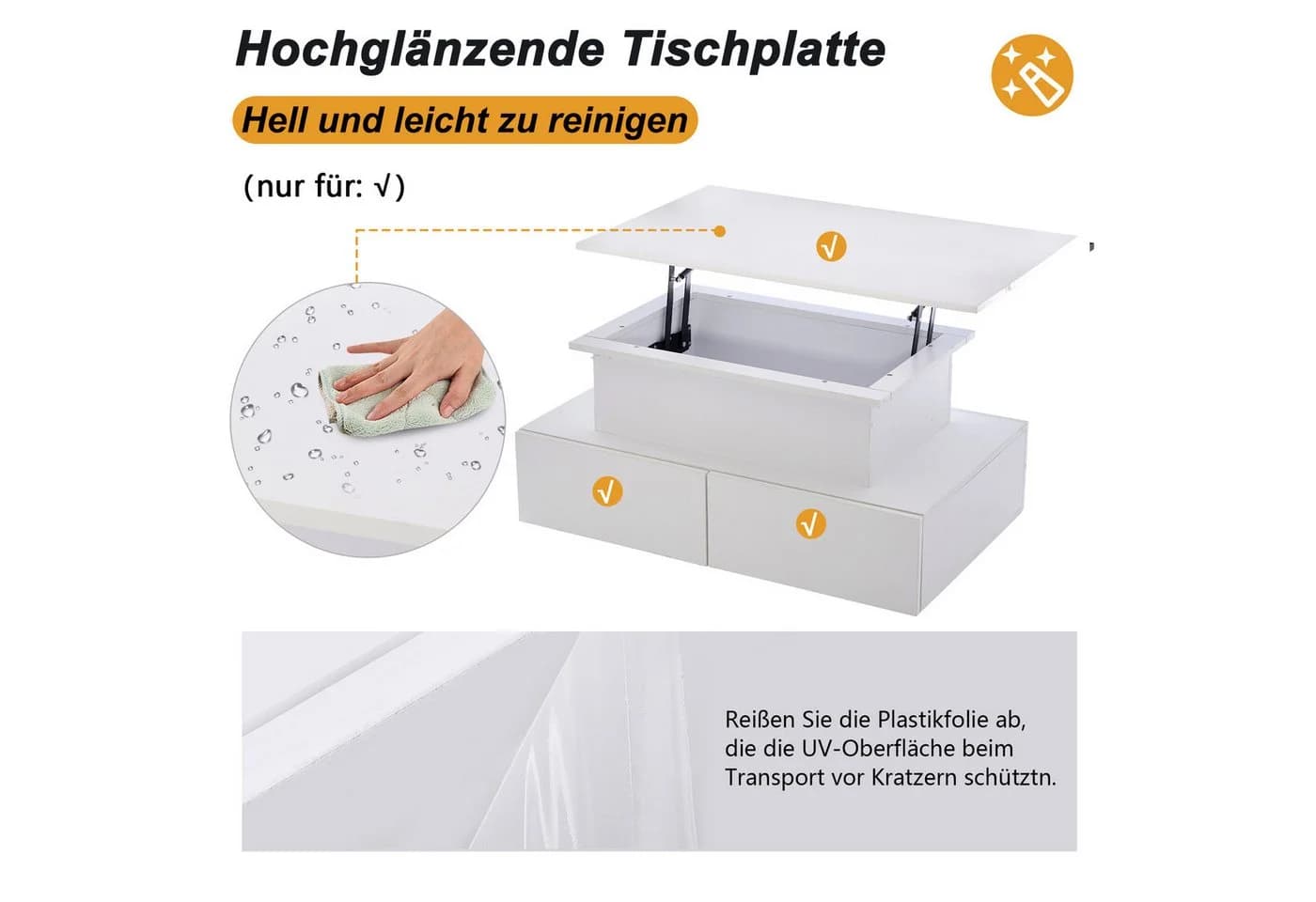 OKWISH Couchtisch mit Stauraum und LED-Beleuchtung Weiß - Bild 5