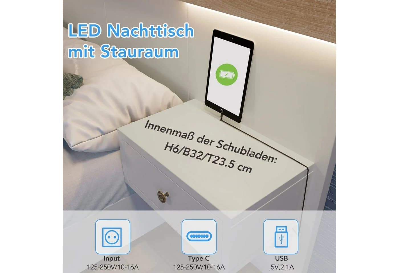 REDOM Doppelbett mit LED-Nachttischen und Steckdosen - Bild 5