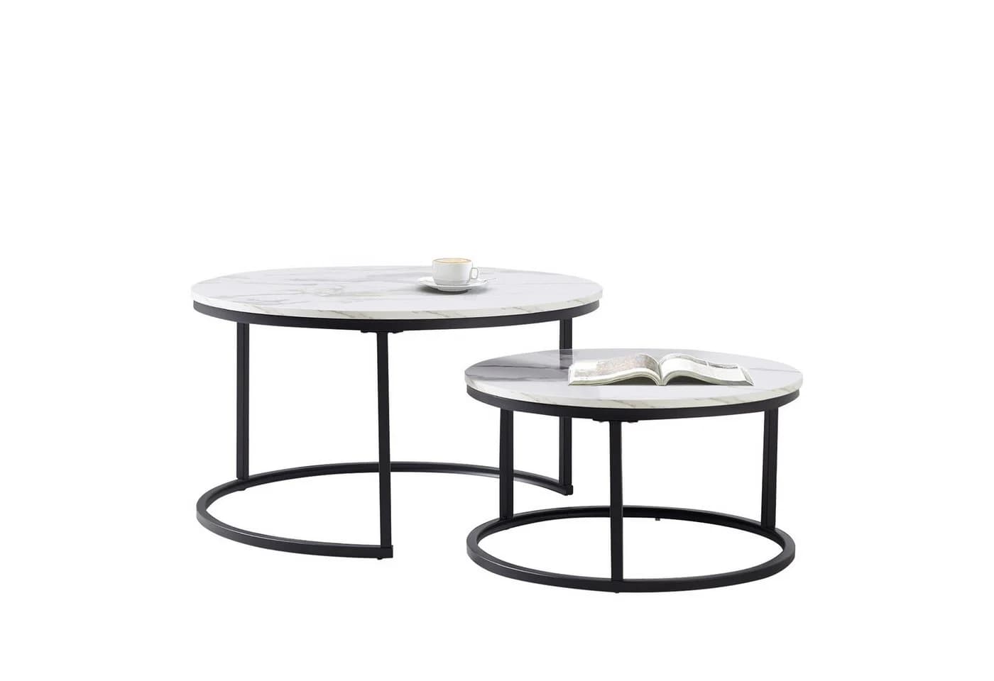 OKWISH 2-teiliges Couchtisch-Set Weiß Marmor Eisenrahmen - Bild 2